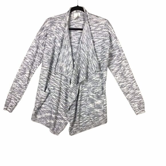 Ady P Womens Size M Space Dye Draped Open Front Cardigan Gray White NWOT - Picture 1 of 16